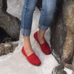 Toms Classic Red Canvas Slip Ons - Womens 6.5